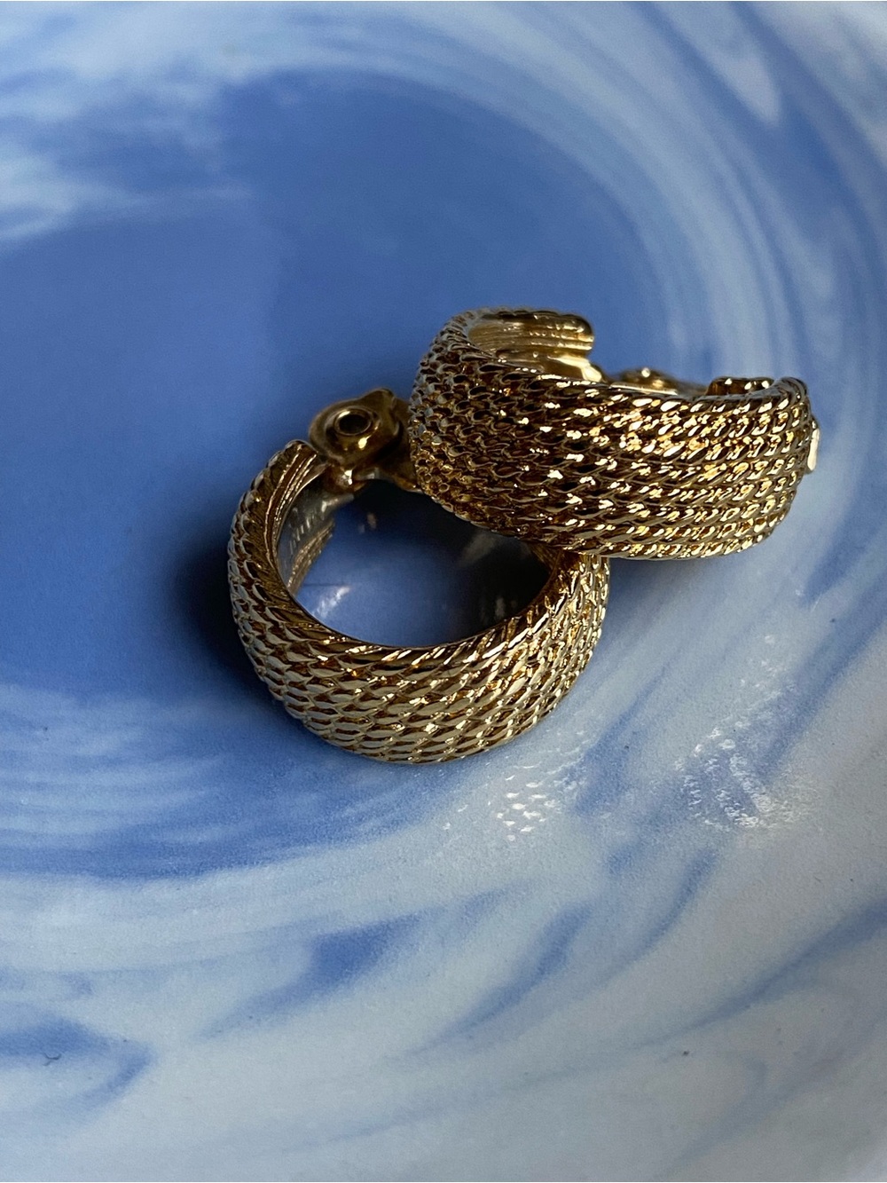 Vintage Monet Gold-Tone Textured Hoop Earrings